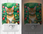 Chausie Cat By the Christmas Tree Ceramic Night Light