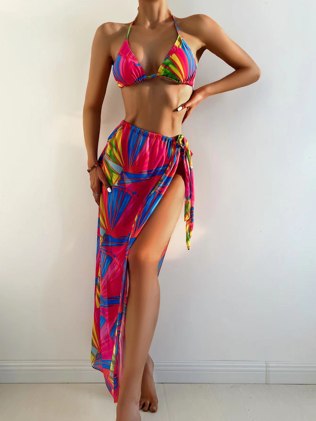 Floral Triangle Bikini Set with Straps for Women
