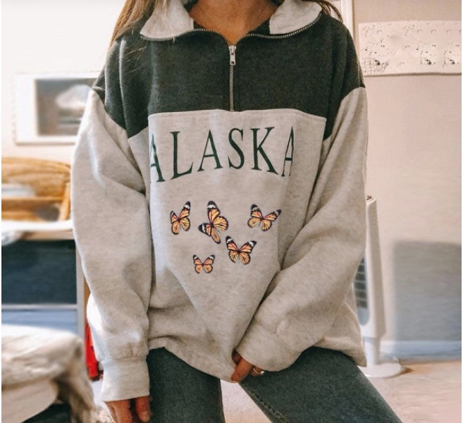 Women's Fashion Zip Print Long Sleeve Sweatshirt | Streetwear