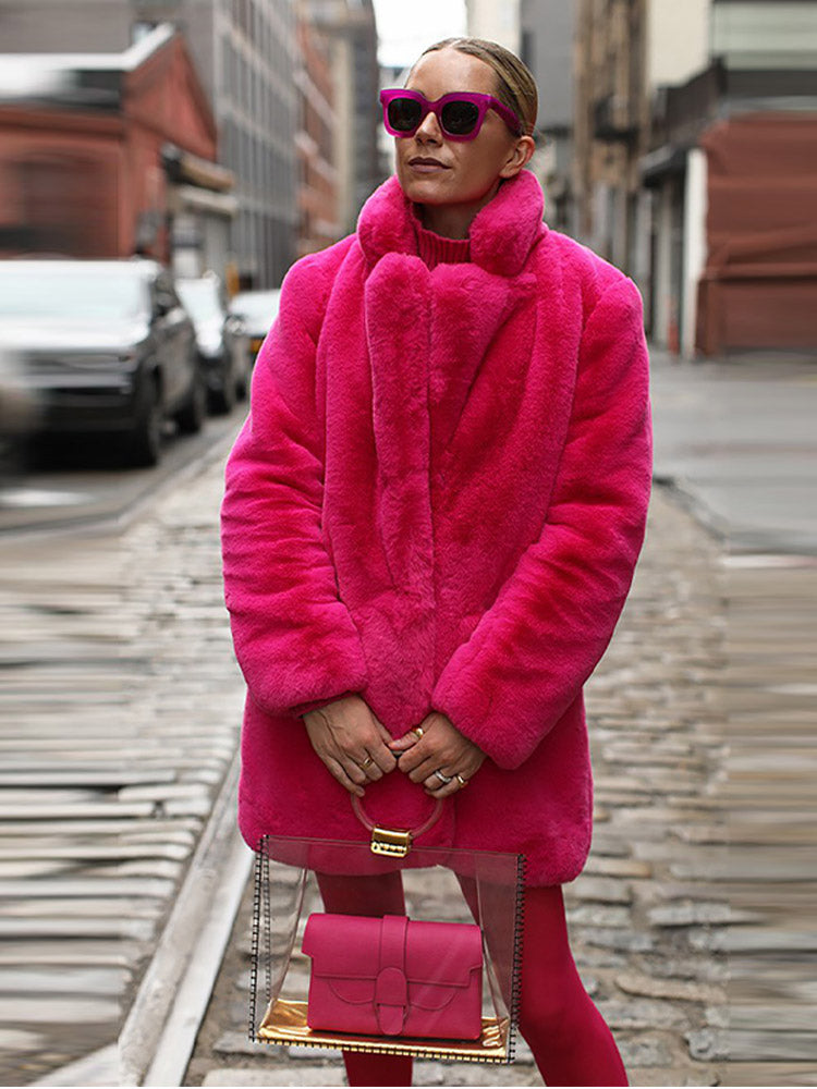Long Fashionable Plush Fur Warm Loose Jacket Winter