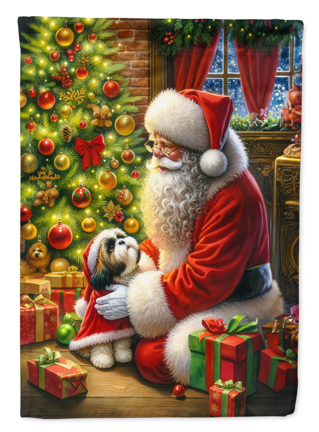 Shih Tzu and Santa Claus House Flag