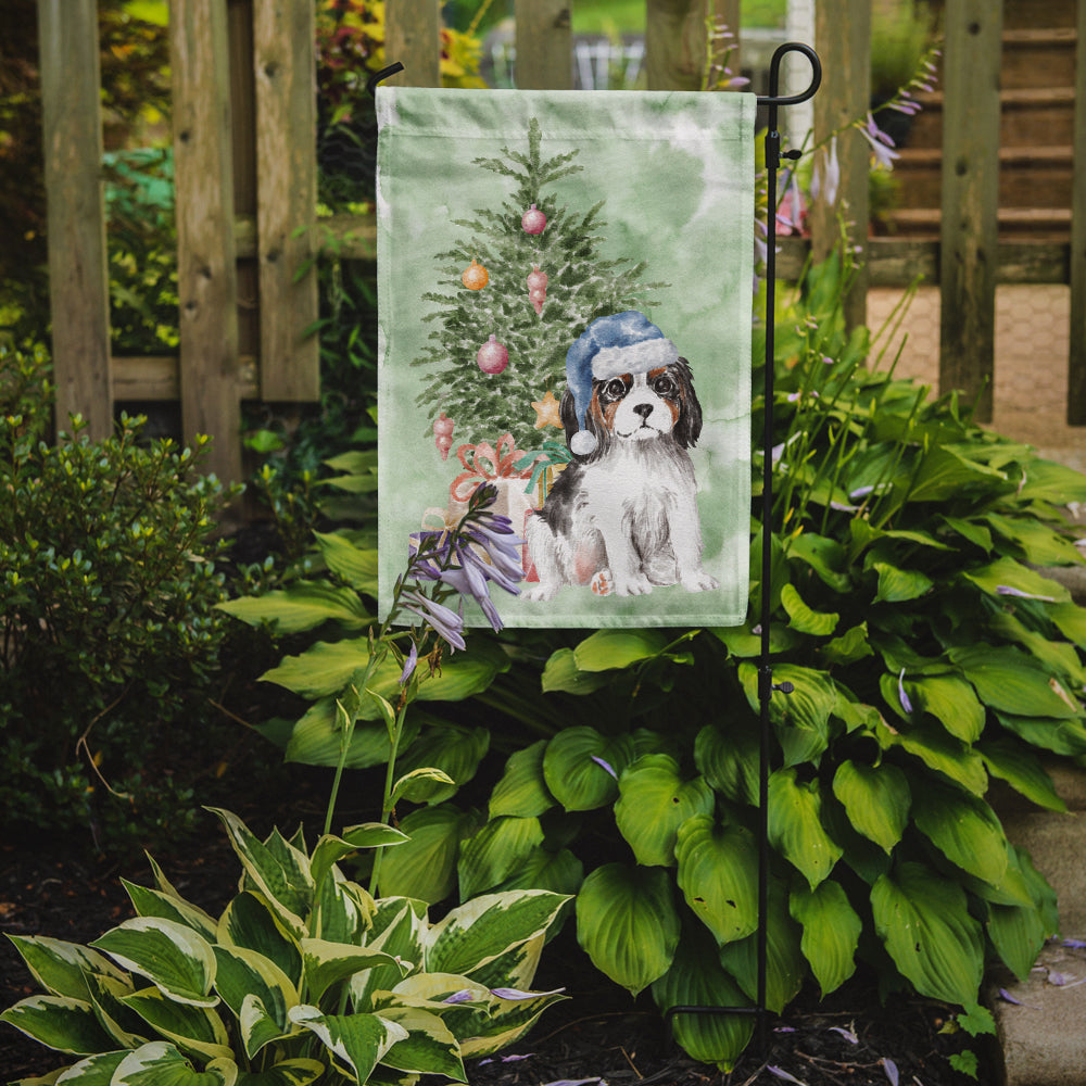 Cavalier Spaniel Tricolor Puppy Christmas Presents and Tree Garden Flag