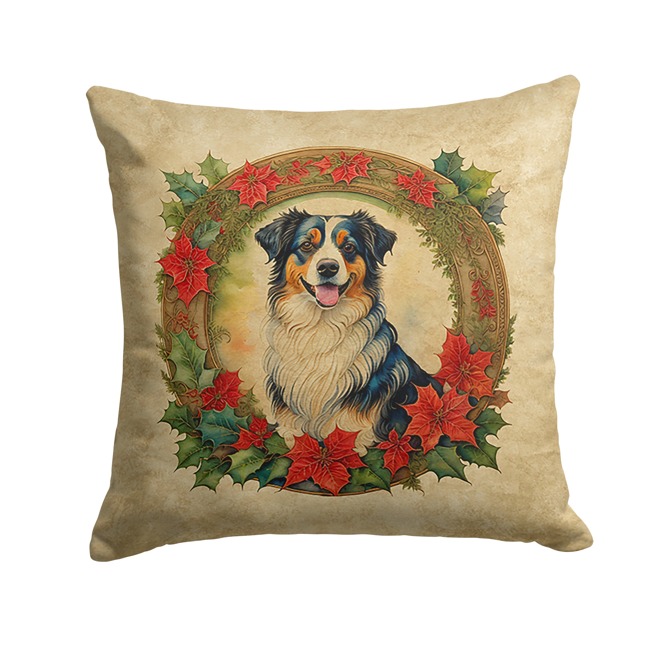 Australian Shepherd Christmas Flowers Throw Pillow