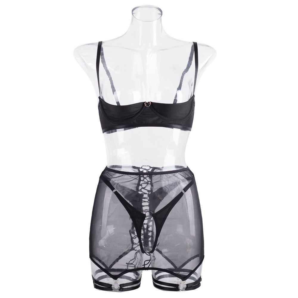 Black Sheer Lace Lingerie Set with Back Tie LS1527