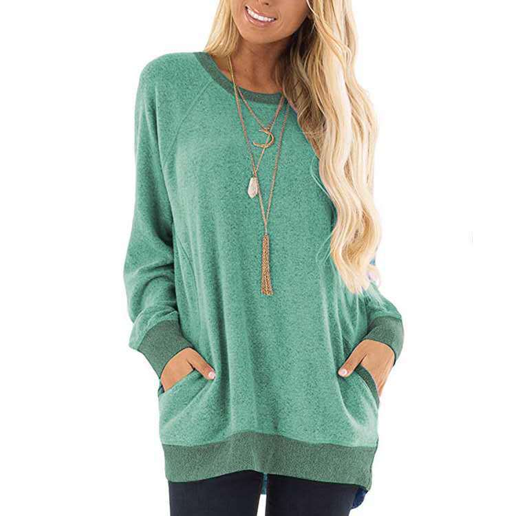 Contrast Pocket Long Sleeve Round Neck Pullover Sweater | Streetwear