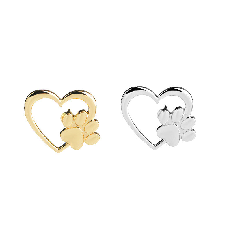 Silver Heart Paw Print Brooch