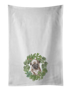 Pug Puppy Fawn Head Tilt Christmas Wreath Kitchen Towel Set of 2