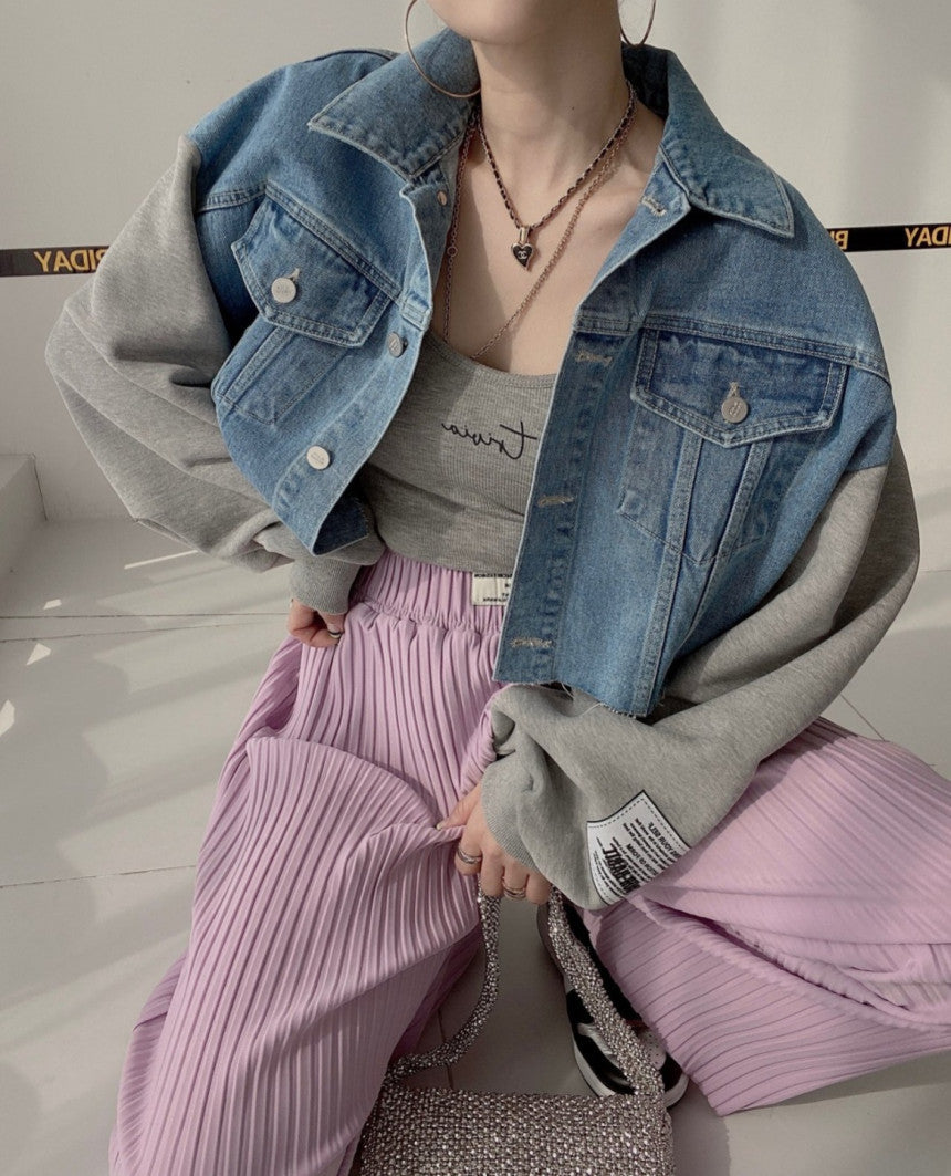 Korean Chic Patchwork Denim Jacket for Spring/Fall