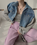 Korean Chic Patchwork Denim Jacket for Spring/Fall