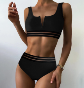 Karina Bikini Set - High Waist Black Triangle Design