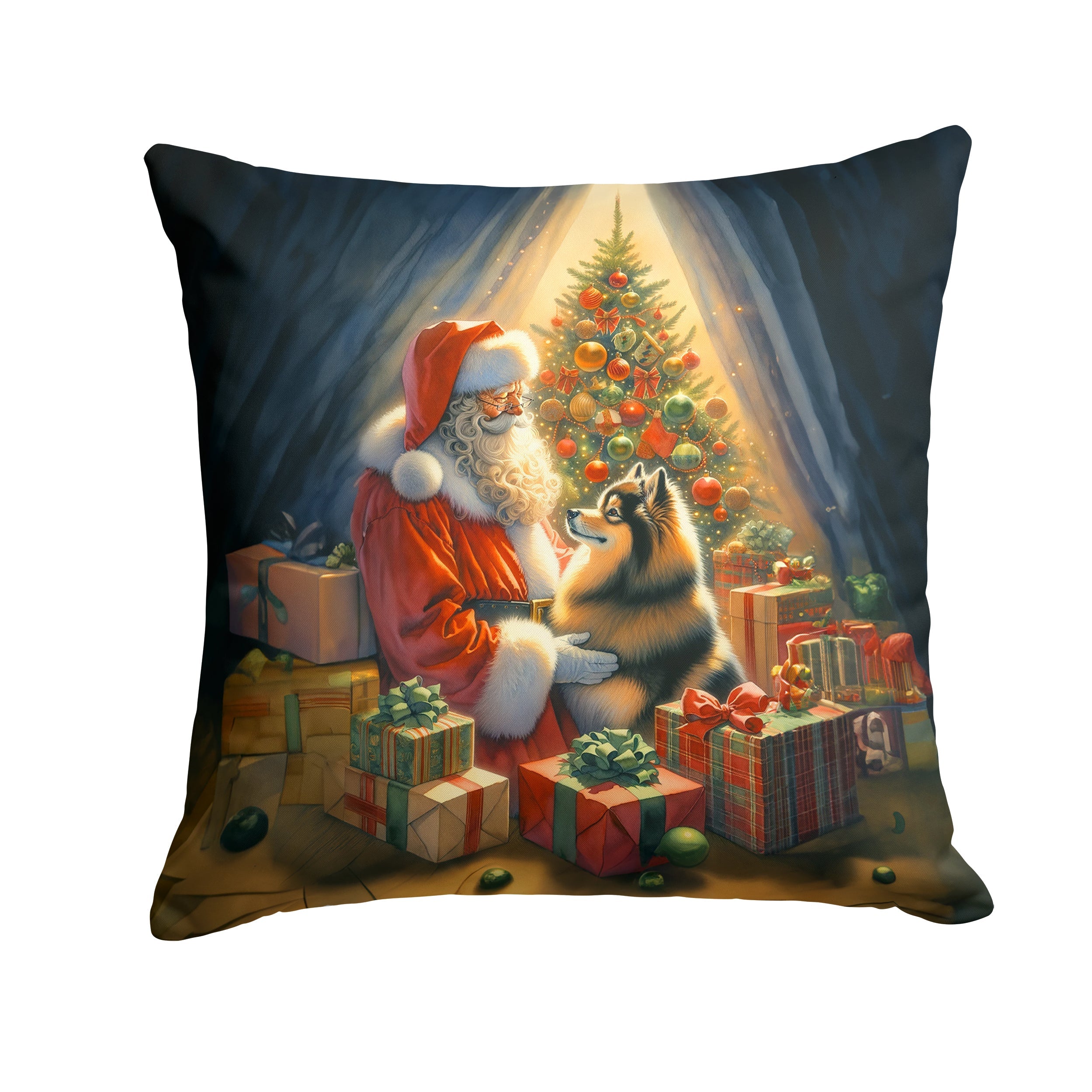 Finnish Spitz and Santa Claus Throw Pillow