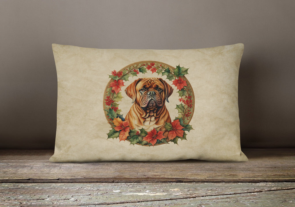 Dogue de Bordeaux Christmas Flowers Throw Pillow