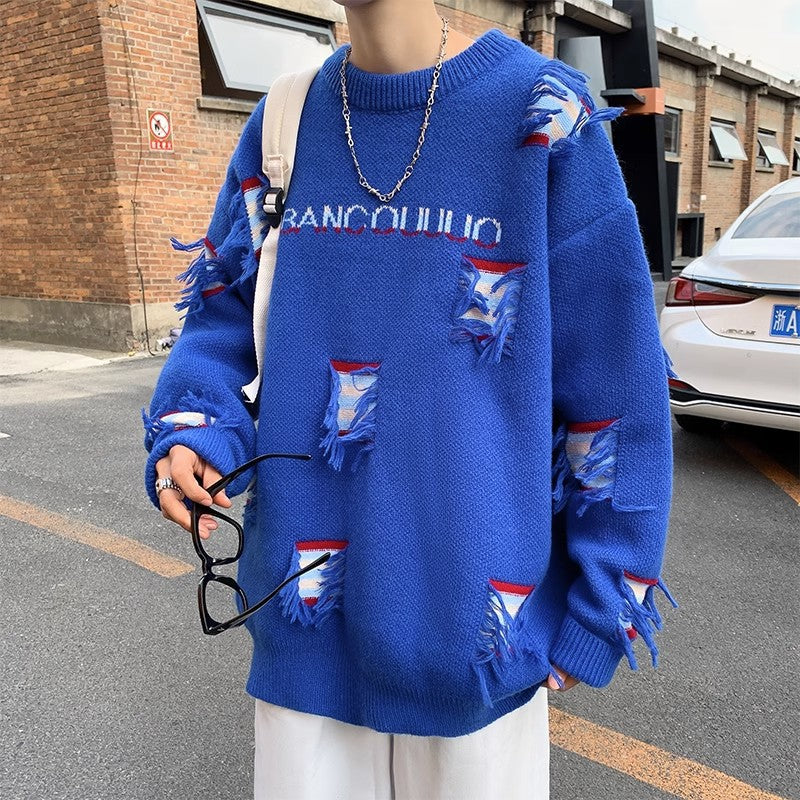 Men's High Street Knitted Sweater with Holes & Patches