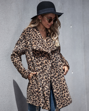Animal Print Lapel Coat (One Piece)