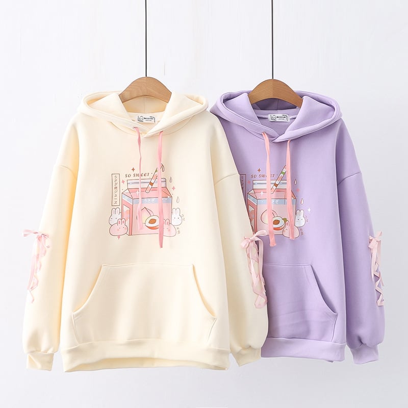 Cartoon Bunny Print Fleece Pullover for Women | Streetwear