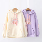 Cartoon Bunny Print Fleece Pullover for Women | Streetwear
