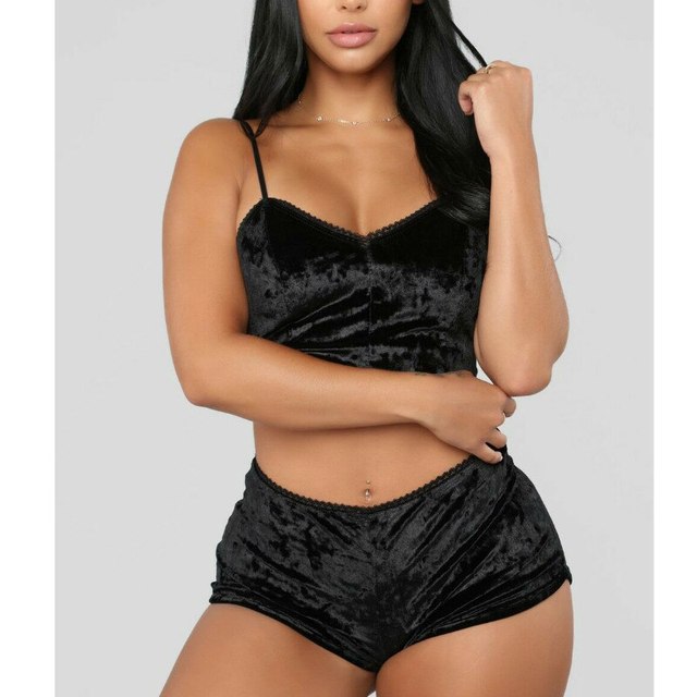 Velvet Sleepwear Set for Women - Spaghetti Strap & Shorts