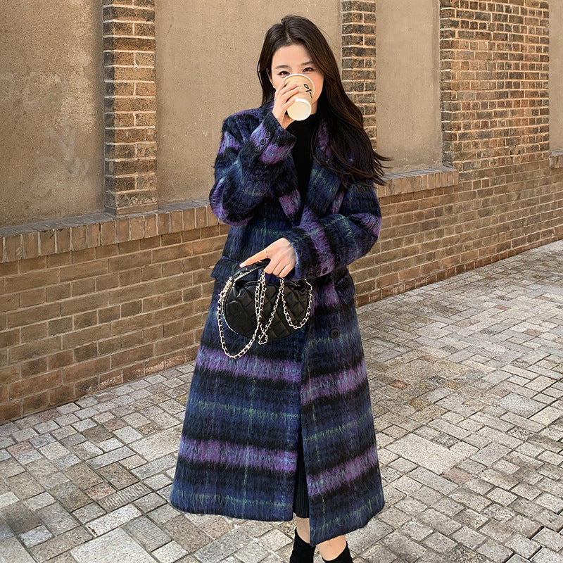 Women's Retro Plaid Woolen Coat