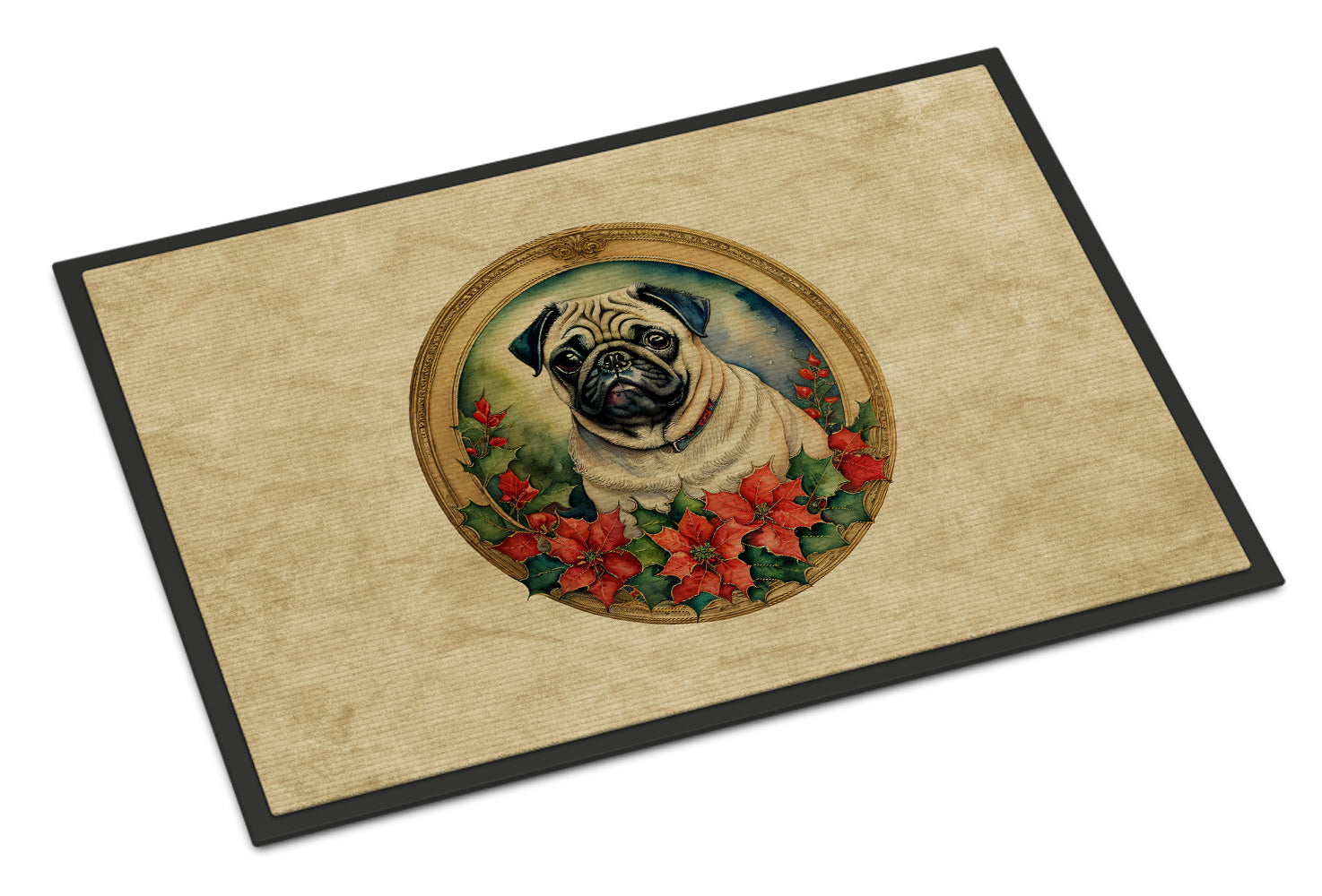 Pug Christmas Flowers Doormat