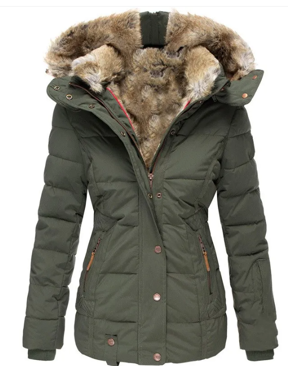 Fur Collar Long Sleeve Slim-Fit Cotton Coat