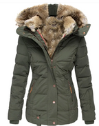 Fur Collar Long Sleeve Slim-Fit Cotton Coat