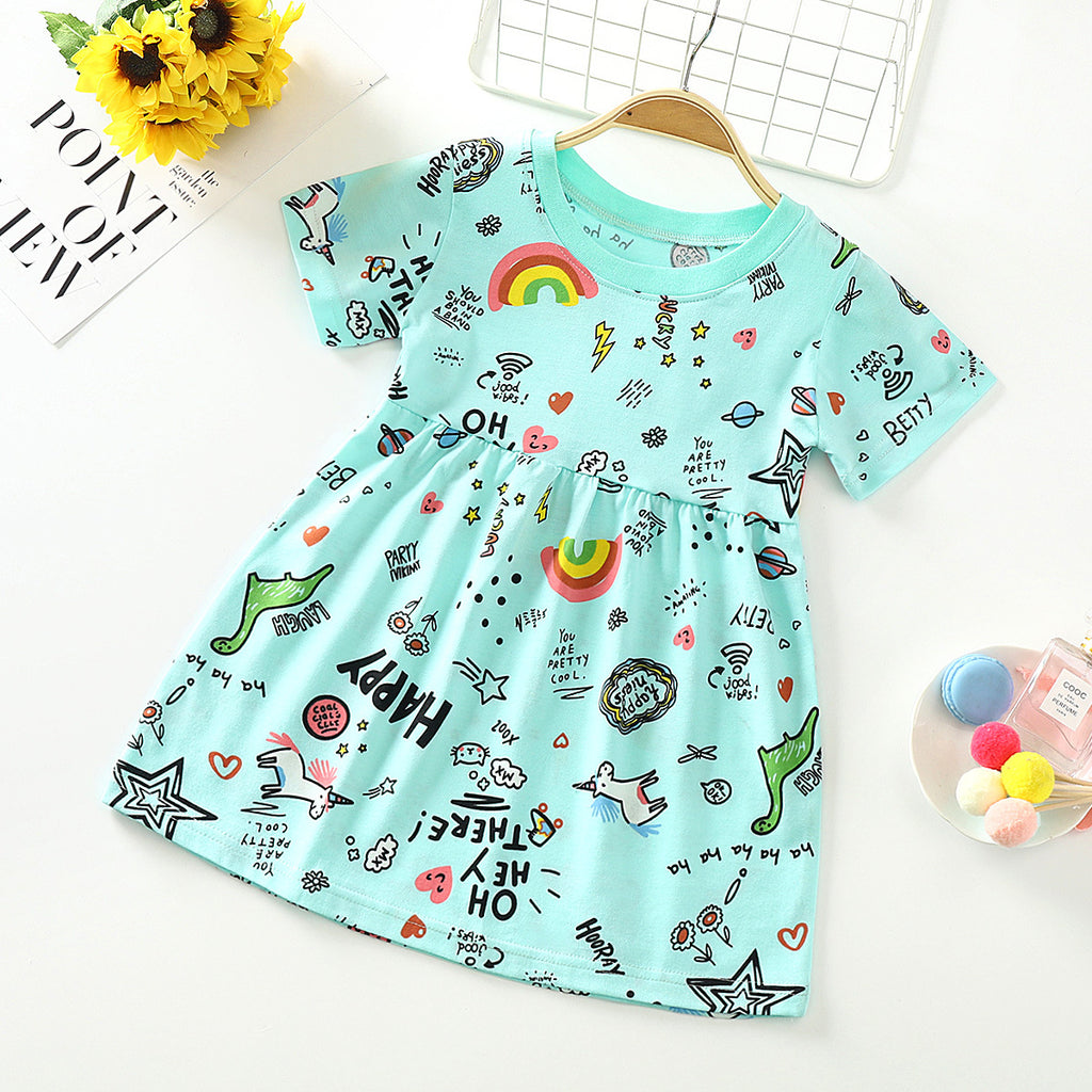 Knitted Cotton Short-Sleeved Dress for Girls