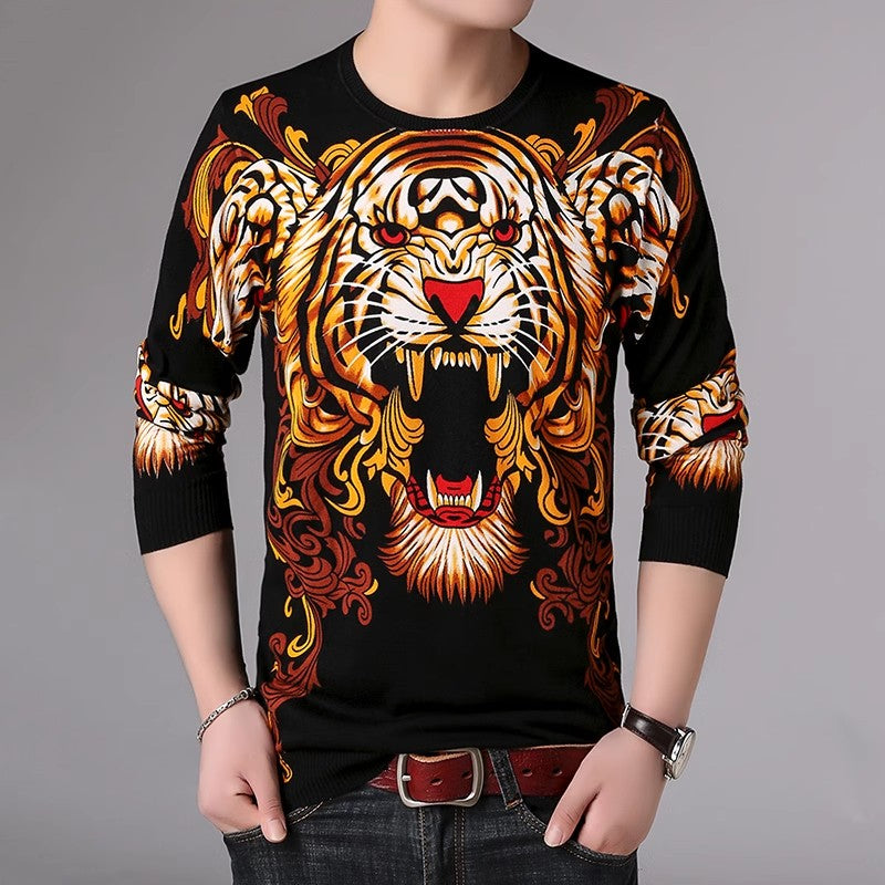 Men's Luxury 3D Tiger Print Knitted Sweater Pullover | Streetwear