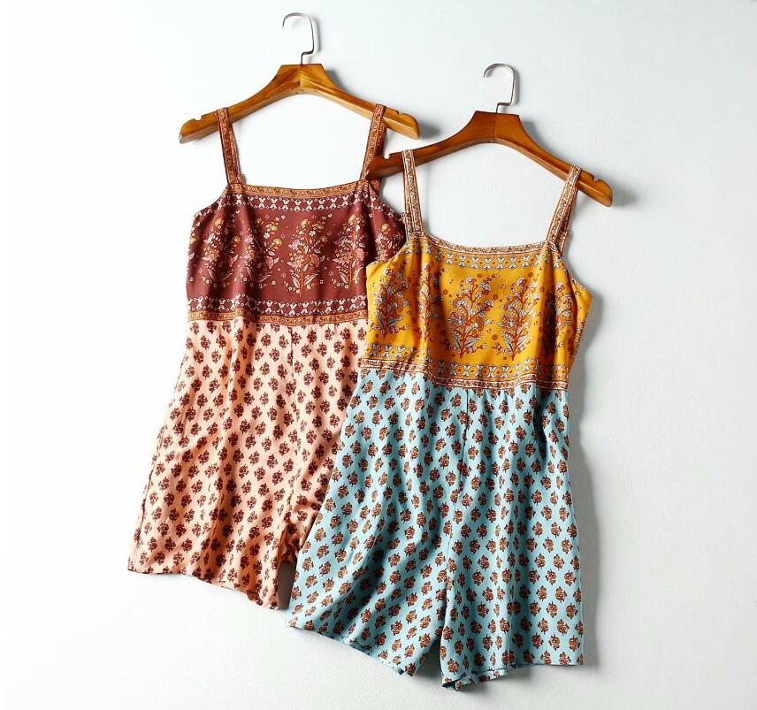 Summer Paisley Floral Print Bodysuit Jumpsuit for Women