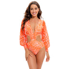 2023 Women's High-Waist V-Neck Long Sleeve Swimsuit