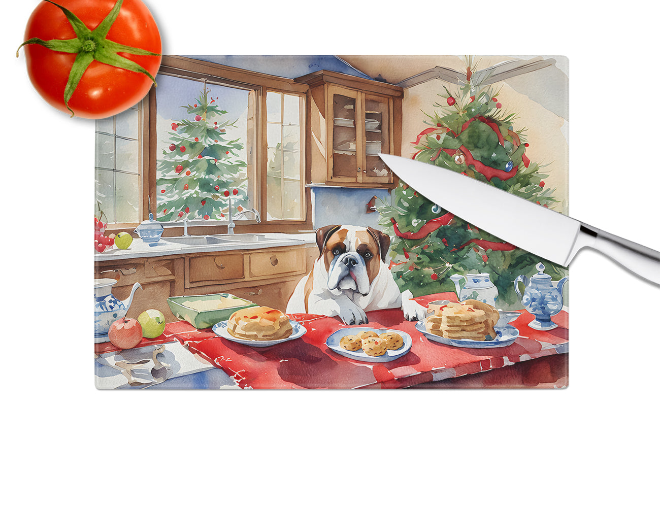 Boxer Christmas Cookies Glass Cutting Board