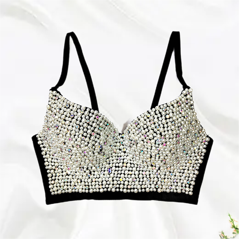 Rhinestone Beaded Bustier Push-Up Bralette Crop Top
