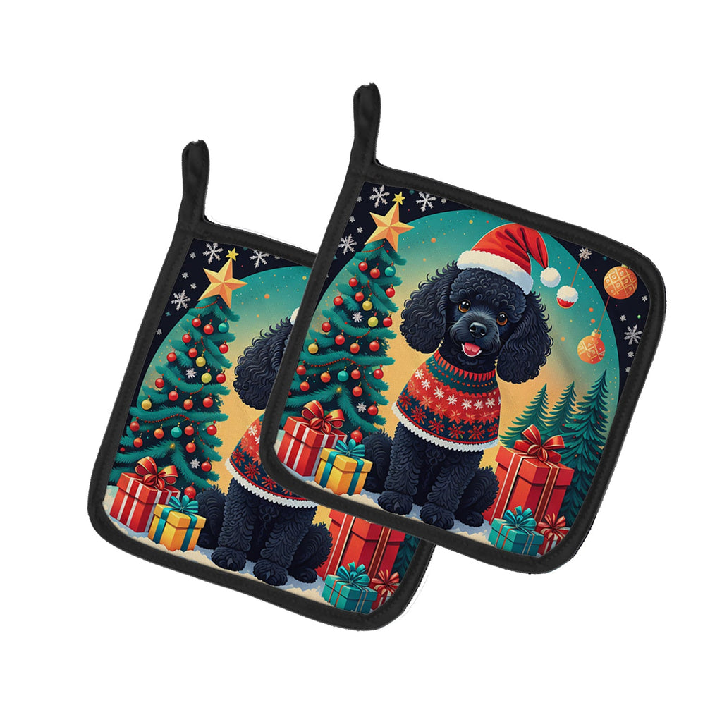 Black Toy Poodle Christmas Pair of Pot Holders