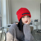 Women's Thick Wool Blend Knitted Hat for Autumn/Winter | Embroidered Cap