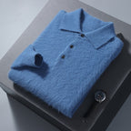 Men's Mink Sweater with Polo Collar and Honeycomb Knit
