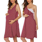 Women's Striped Maternity Sleeveless Nightgown Dress