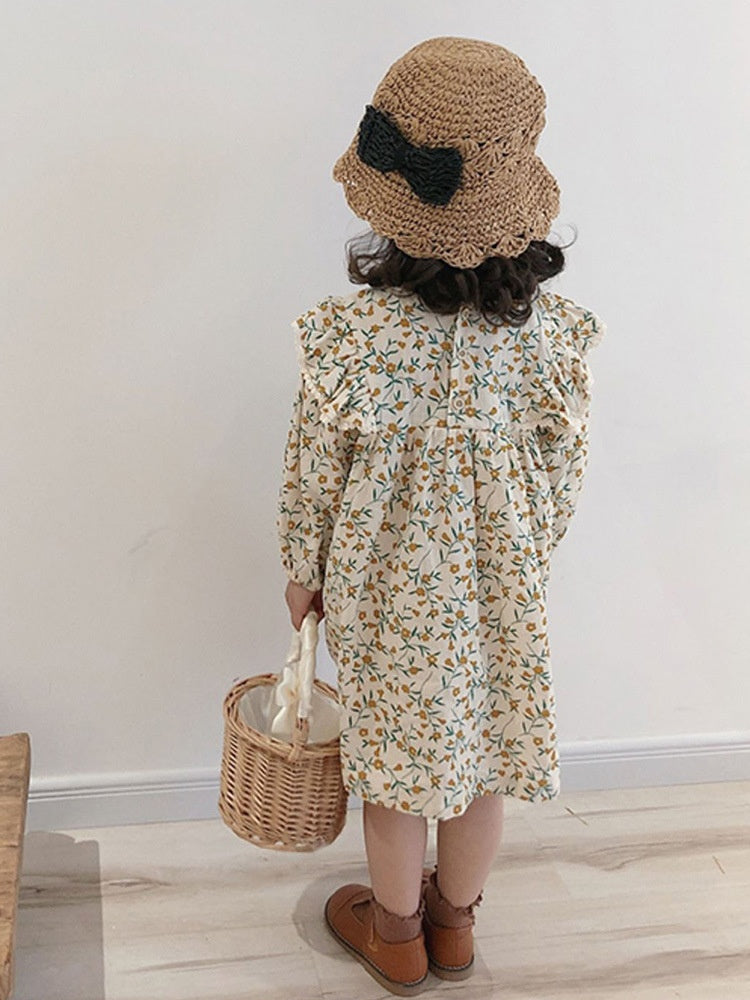Cotton Linen Baby Princess Floral Dress in Pastoral Style