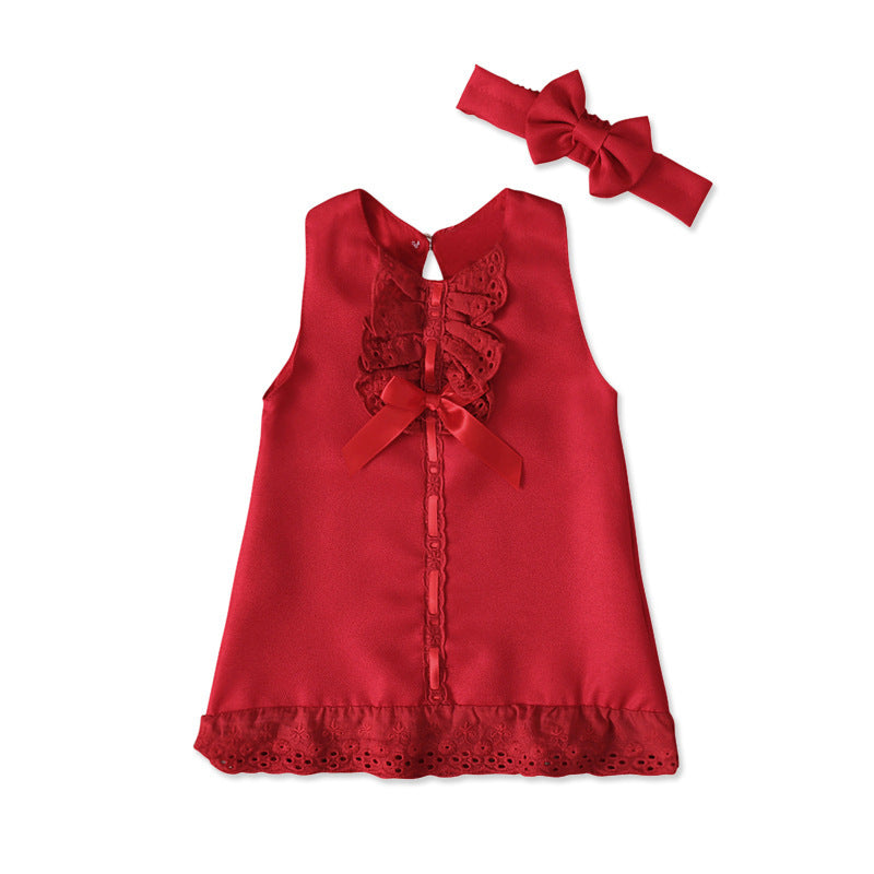 Summer Style Girls' Sleeveless Bow Dress and Headband Set