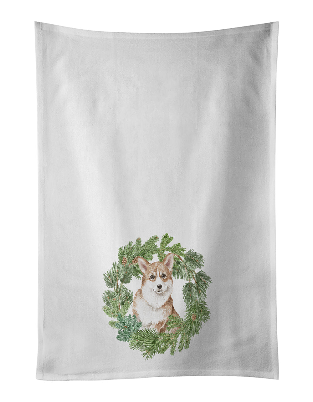 Corgi Red Christmas Wreath Kitchen Towel Set of 2