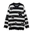 Striped Colorblock Butterfly Round Neck Sweater