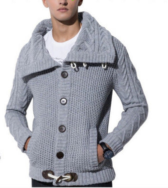 Horn Button Casual Turtleneck Men's Knitted Sweater