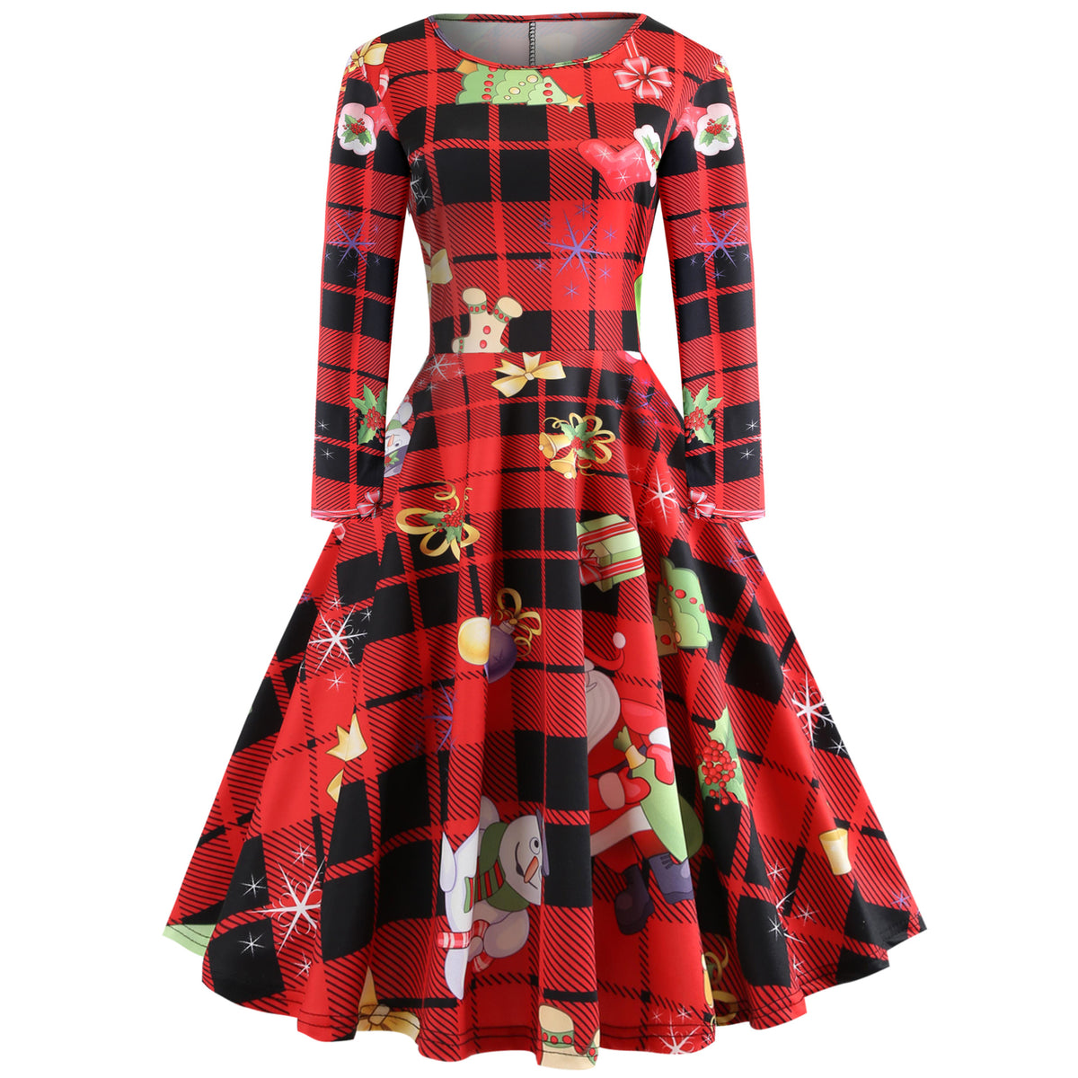 Christmas Women's A-Line Printed Dress with Long Sleeves