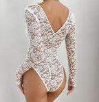 Lace Bodysuit with Cutout Design and Sexy Tie Details