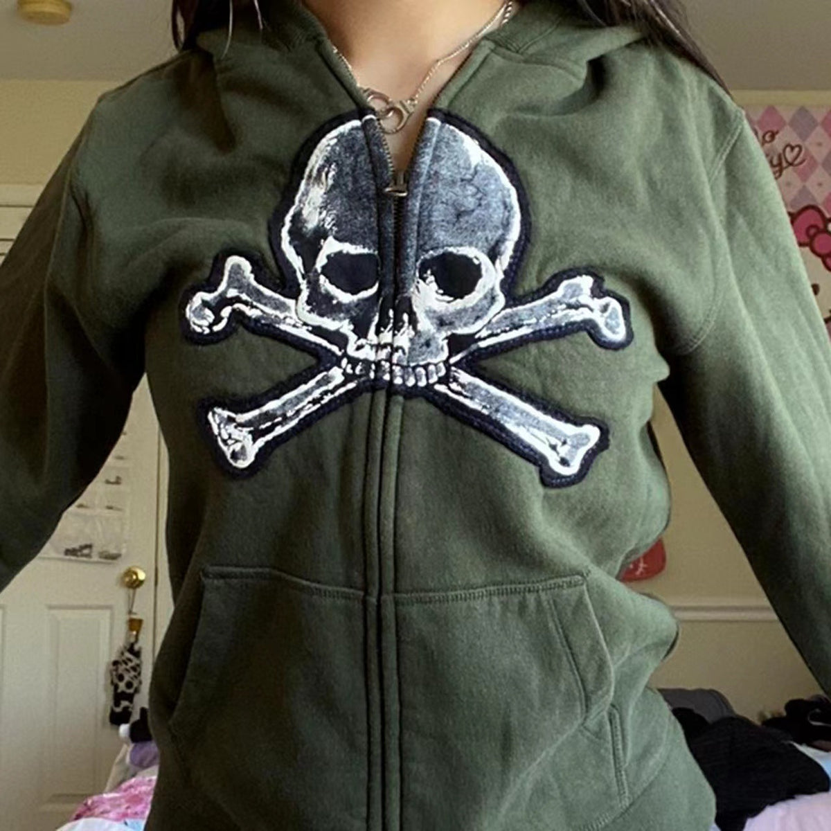 Women's Fashion Skull Printed Thick Zipper Sweater Jacket