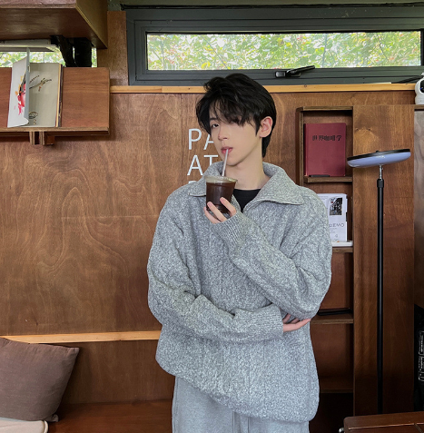 Men's High Collar Oversized Sweater Coat for Autumn/Winter