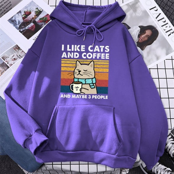 Printed Women's Hoodie - I Like Cats and Coffee | Streetwear