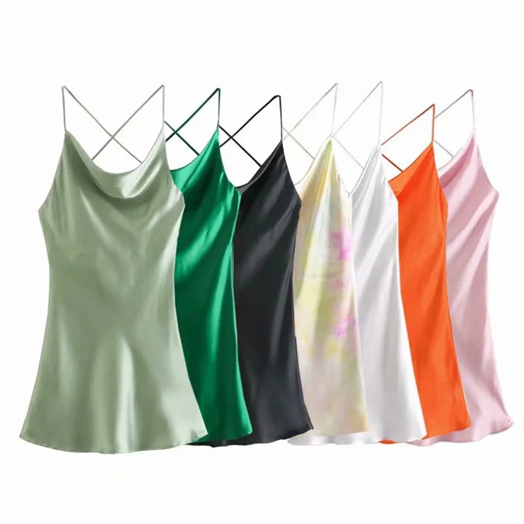New Women's Backless Satin Camisole Dress