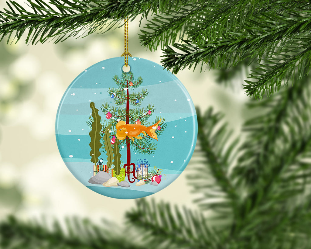 Bubble Eyed Goldfish Merry Christmas Ceramic Ornament