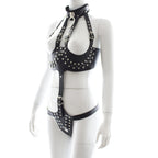 Black Leather Bodysuit with Open-Breast Design