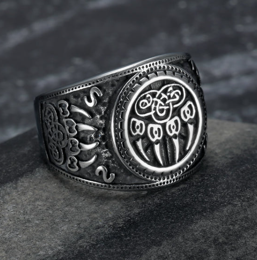 Handcrafted Stainless Steel Norse Bear Paw Signet Ring