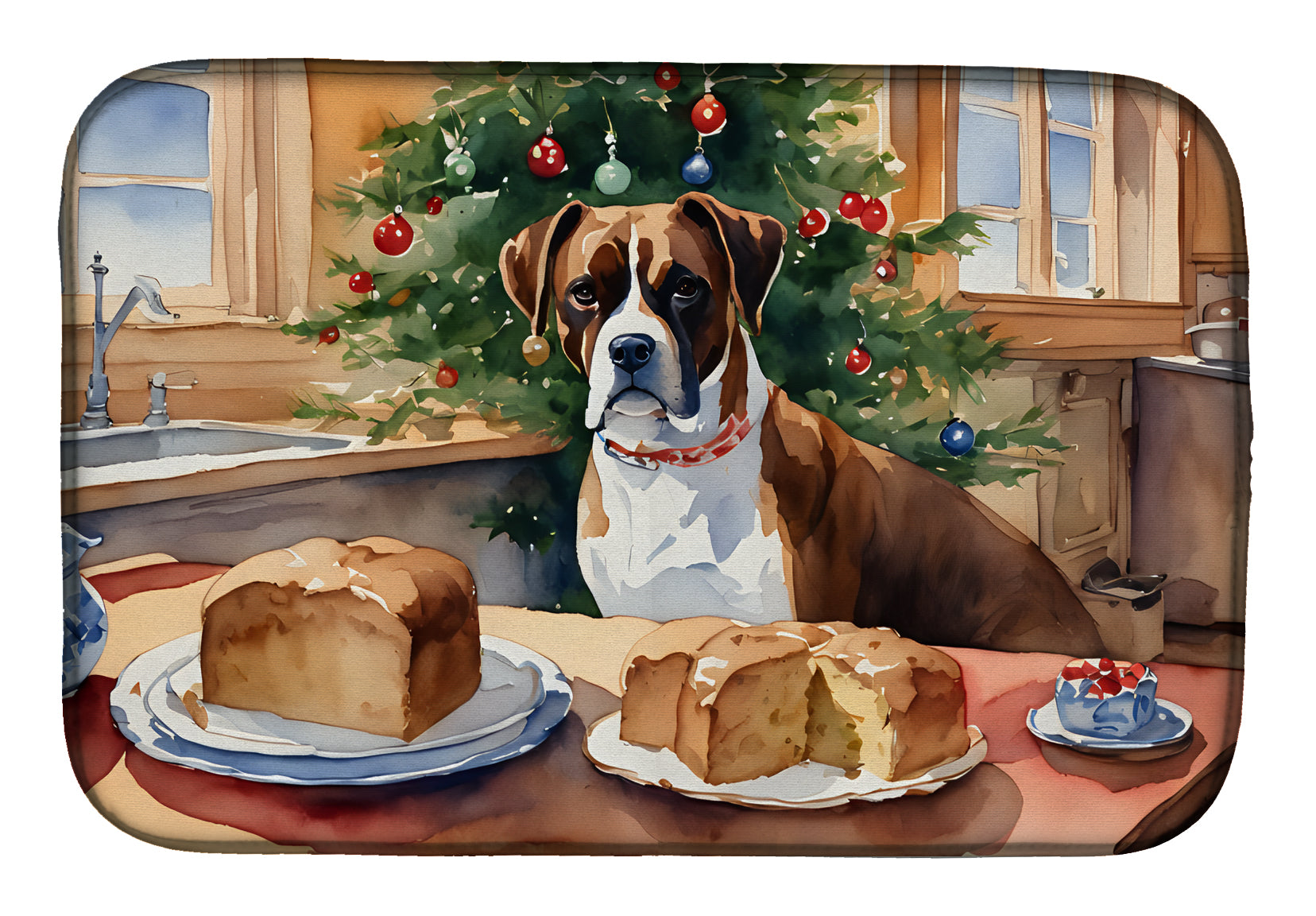 Boxer Christmas Cookies Dish Drying Mat